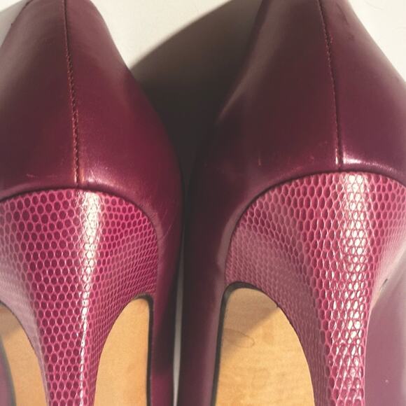 PHYLLIS POLAND 90’s DESIGNER BURGUNDY PINK PUMPS Stunning Snake Heels Edges 8B - Picture 6 of 14